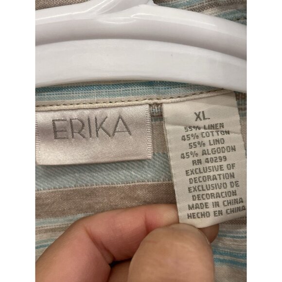 Erika Short Sleeve Button Up Shirt Embroidered Linen Blend XL Extra Large Beach - Picture 4 of 7